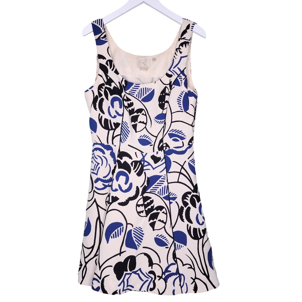 Anthropologie Vanessa Virginia Sleeveless Floral Dress 4 Blue Ivory Fit Flare